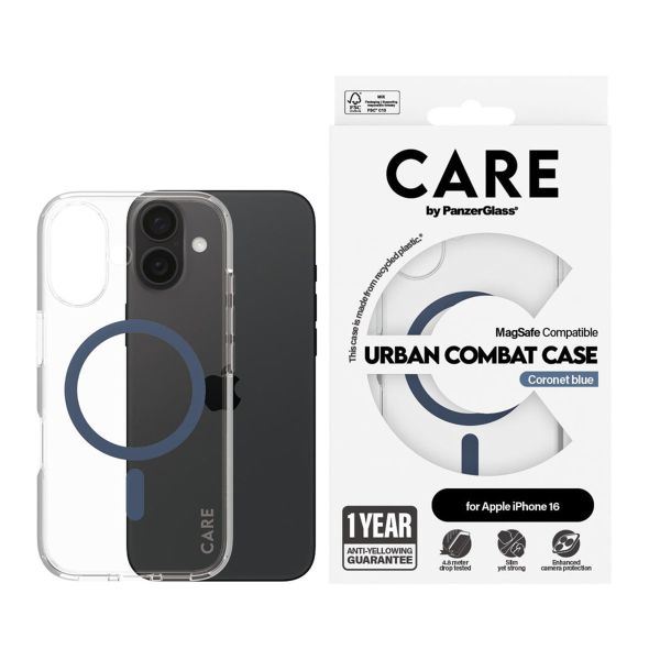 PanzerGlass Coque CARE Urban Combat MagSafe iPhone 16 - Transparent / Bleu