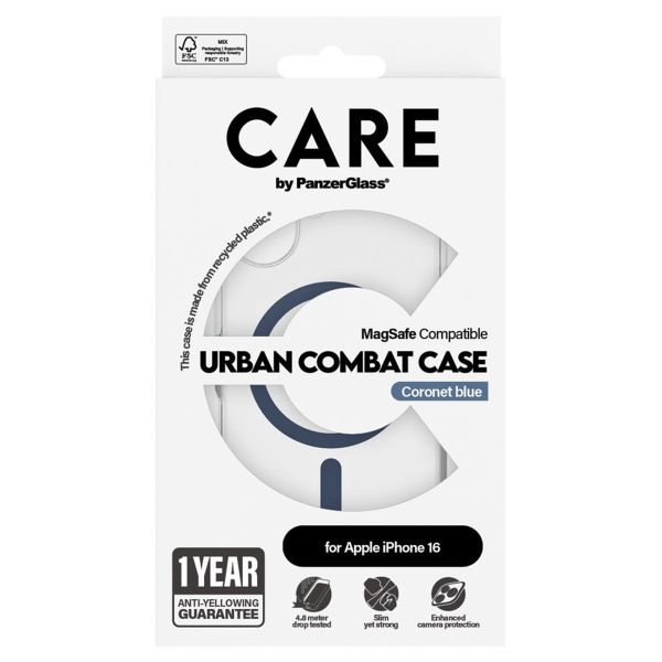 PanzerGlass Coque CARE Urban Combat MagSafe iPhone 16 - Transparent / Bleu