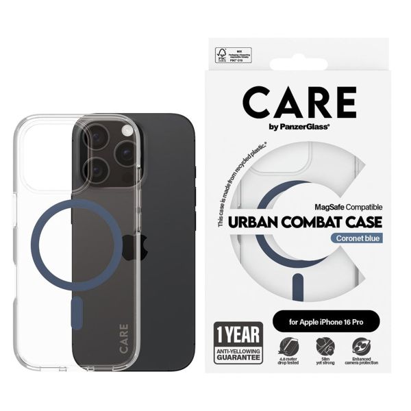 PanzerGlass Coque CARE Urban Combat MagSafe iPhone 16 Pro- Transparent / Bleu