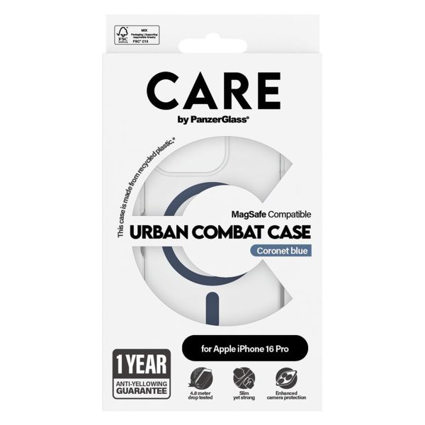 PanzerGlass Coque CARE Urban Combat MagSafe iPhone 16 Pro- Transparent / Bleu