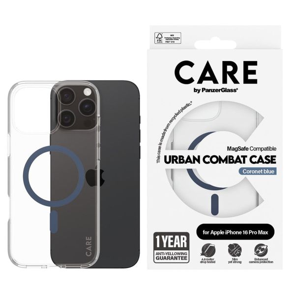 PanzerGlass Coque CARE Urban Combat MagSafe iPhone 16 Pro Max - Transparent / Bleu