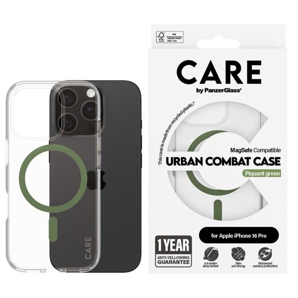 PanzerGlass Coque CARE Urban Combat MagSafe iPhone 16 Pro - Transparent / Vert