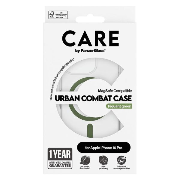 PanzerGlass Coque CARE Urban Combat MagSafe iPhone 16 Pro - Transparent / Vert