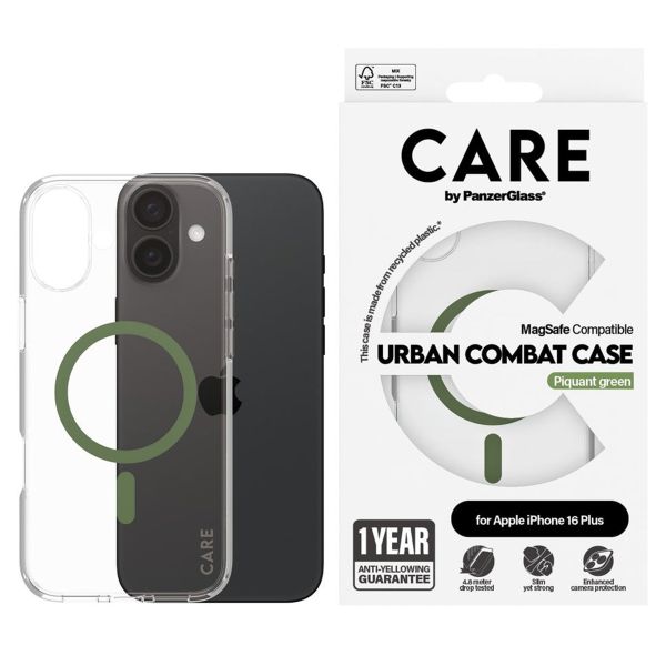 PanzerGlass Coque CARE Urban Combat MagSafe iPhone 16 Plus - Transparent / Vert