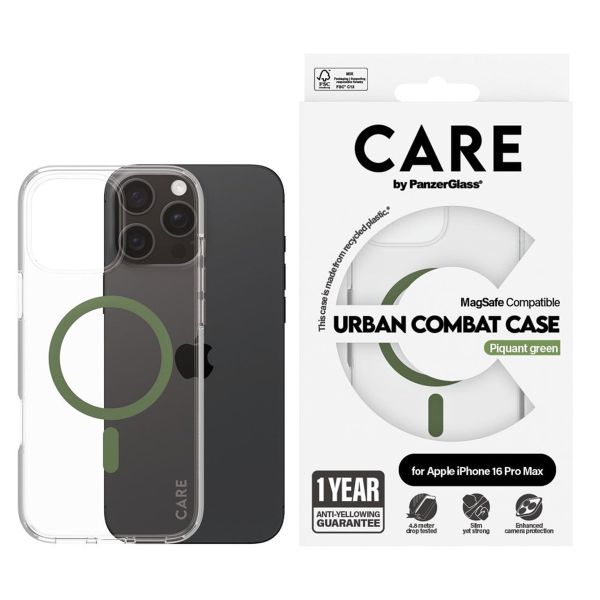 PanzerGlass Coque CARE Urban Combat MagSafe iPhone 16 Pro Max - Transparent / Vert