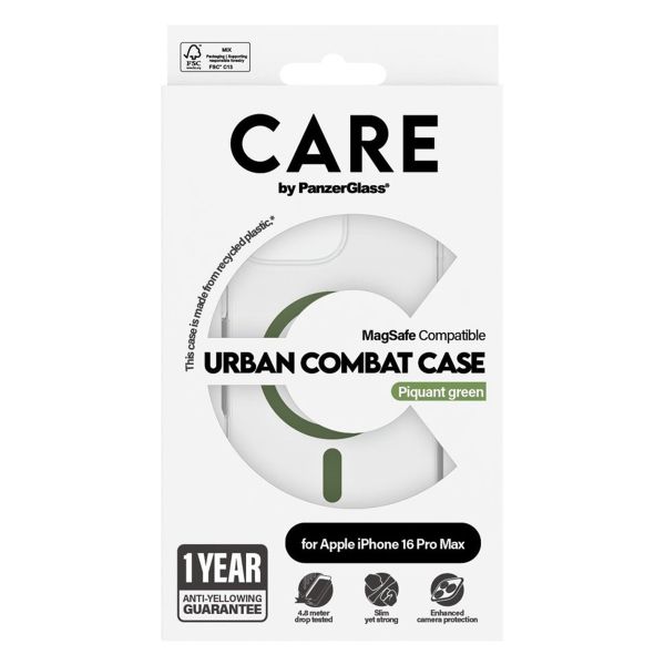 PanzerGlass Coque CARE Urban Combat MagSafe iPhone 16 Pro Max - Transparent / Vert