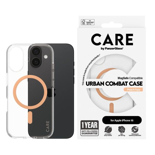 PanzerGlass Coque CARE Urban Combat MagSafe iPhone 16 - Transparent / Peach