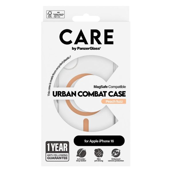 PanzerGlass Coque CARE Urban Combat MagSafe iPhone 16 - Transparent / Peach