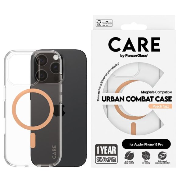 PanzerGlass Coque CARE Urban Combat MagSafe iPhone 16 Pro - Transparent / Peach