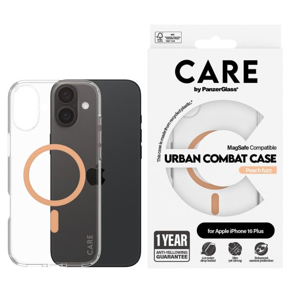 PanzerGlass Coque CARE Urban Combat MagSafe iPhone 16 Plus - Transparent / Peach