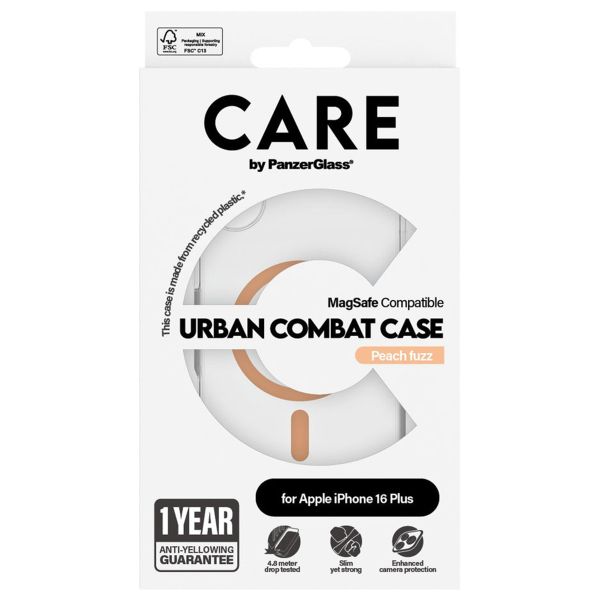 PanzerGlass Coque CARE Urban Combat MagSafe iPhone 16 Plus - Transparent / Peach