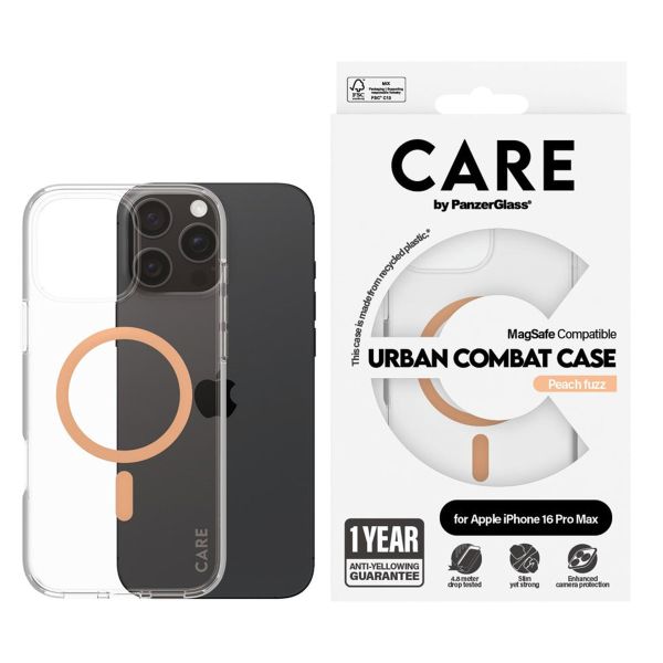 PanzerGlass Coque CARE Urban Combat MagSafe iPhone 16 Pro Max - Transparent / Peach