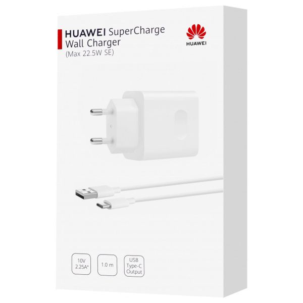 Huawei Adaptateur secteur original - Chargeur avec câble USB-C - Port USB - 22,5 W - Blanc