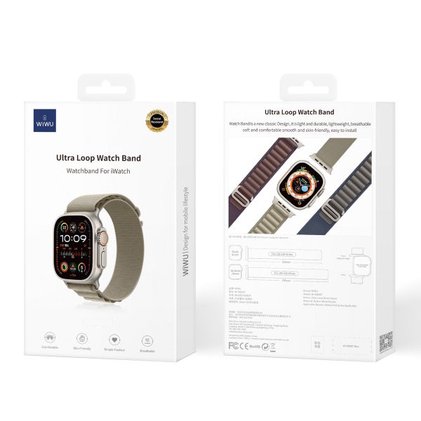 WiWu Bracelet en nylon Alpine Apple Watch Series 1-10 / SE / Ultra (2) - 42/44/45/46/49 mm - Vert Olive