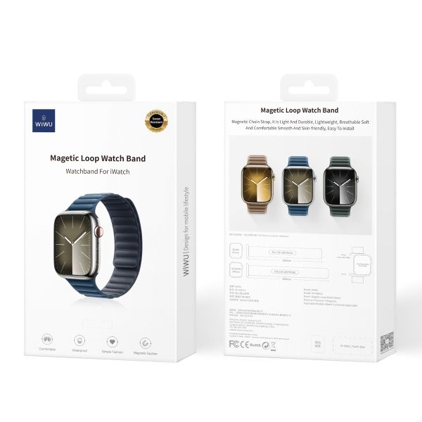 WiWu Bracelet à maillons tissés magnétiques Apple Watch Series 1-9 / SE / Ultra (2) - 42/44/45/49 mm - Bleu Océan
