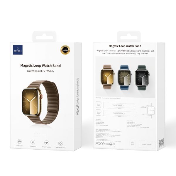 WiWu Bracelet à maillons tissés magnétiques Apple Watch Series 1-9 / SE / Ultra (2) - 42/44/45/49 mm - Taupe