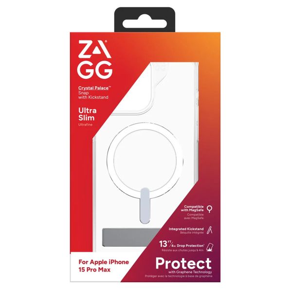 ZAGG Coque Crystal Palace Snap KickStand avec MagSafe iPhone 15 Pro Max - Transparent