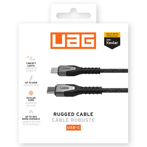 UAG Câble de charge USB-C vers USB-C avec cœur en Kevlar® - 1,5 mètre - Noir / Gris