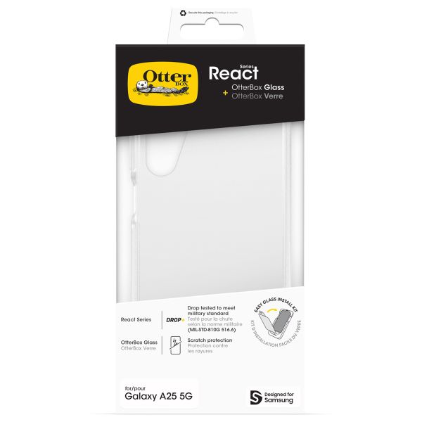 OtterBox Coque arrière React + Protection d'écran en verre trempé Samsung Galaxy A25 (5G) - Clear