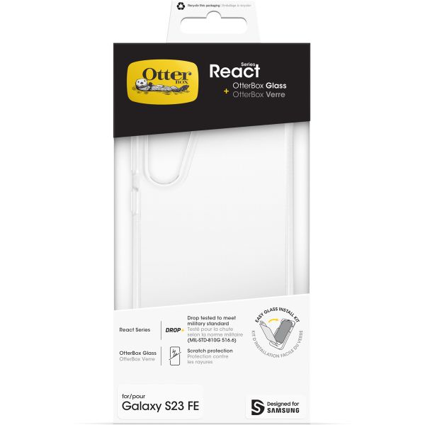 OtterBox Coque arrière React + Protection d'écran en verre trempé Samsung Galaxy S23 FE - Clear