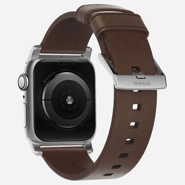 Nomad Bracelet en cuir moderne Apple Watch Series 1-9 / SE - 38/40/41 mm / Series 10 - 42 mm - Marron/Argent