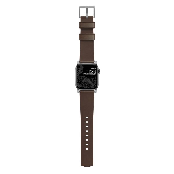 Nomad Bracelet en cuir moderne Apple Watch Series 1-9 / SE - 38/40/41 mm / Series 10 - 42 mm - Marron/Argent