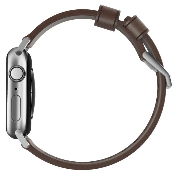 Nomad Bracelet en cuir moderne Apple Watch Series 1-9 / SE - 38/40/41 mm / Series 10 - 42 mm - Marron/Argent