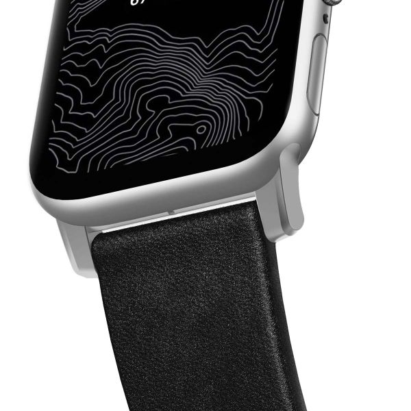 Nomad Bracelet en cuir moderne Apple Watch Series 1-10 / SE / Ultra (2) - 42/44/45/46/49 mm - Noir/Argent