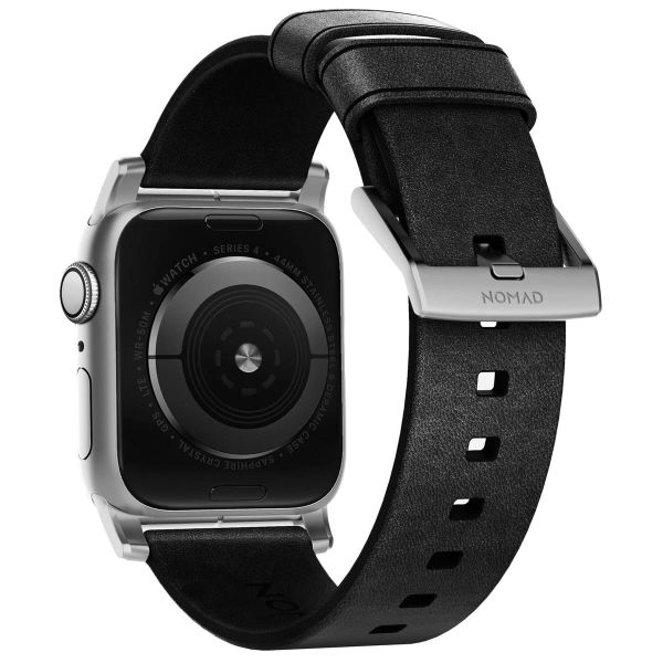 Nomad Bracelet en cuir moderne Apple Watch Series 1-10 / SE / Ultra (2) - 42/44/45/46/49 mm - Noir/Argent