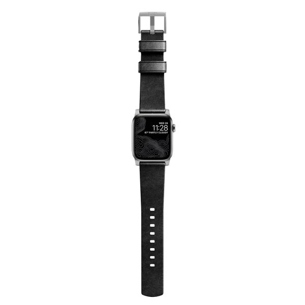 Nomad Bracelet en cuir moderne Apple Watch Series 1-10 / SE / Ultra (2) - 42/44/45/46/49 mm - Noir/Argent