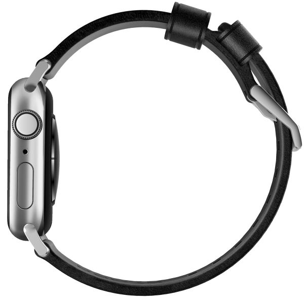 Nomad Bracelet en cuir moderne Apple Watch Series 1-10 / SE / Ultra (2) - 42/44/45/46/49 mm - Noir/Argent