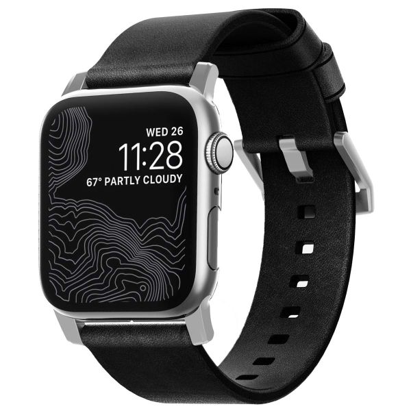 Nomad Bracelet en cuir moderne Apple Watch Series 1-10 / SE / Ultra (2) - 42/44/45/46/49 mm - Noir/Argent