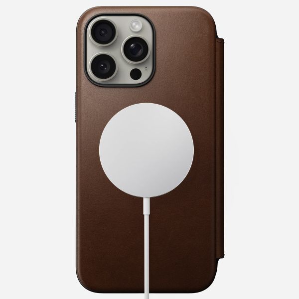 Nomad Étui de téléphone portefeuille Modern Leather Folio iPhone 15 Pro Max - Brun