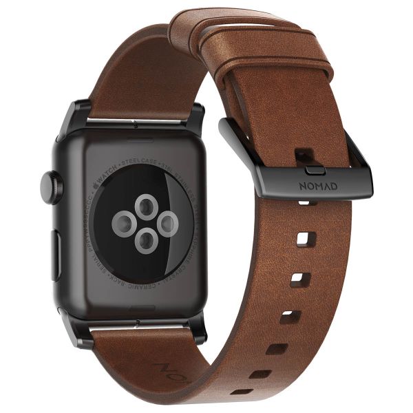 Nomad Bracelet en cuir moderne Apple Watch Series 1-10 / SE / Ultra (2) - 42/44/45/46/49 mm - Marron/Noir