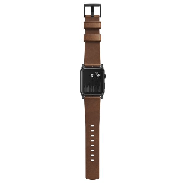 Nomad Bracelet en cuir moderne Apple Watch Series 1-10 / SE / Ultra (2) - 42/44/45/46/49 mm - Marron/Noir