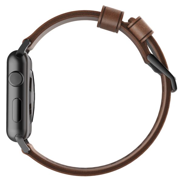 Nomad Bracelet en cuir moderne Apple Watch Series 1-10 / SE / Ultra (2) - 42/44/45/46/49 mm - Marron/Noir