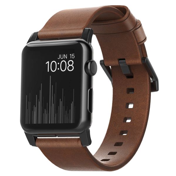 Nomad Bracelet en cuir moderne Apple Watch Series 1-10 / SE / Ultra (2) - 42/44/45/46/49 mm - Marron/Noir