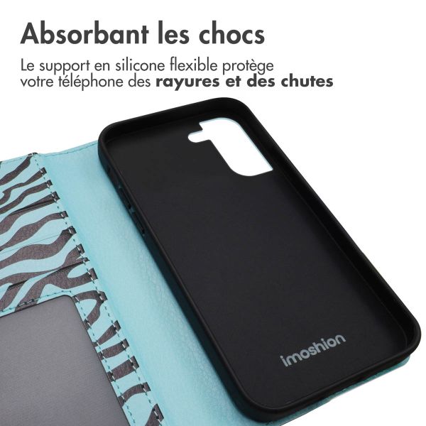 imoshion Étui de téléphone portefeuille Design Samsung Galaxy S21 - Black Blue Stripes