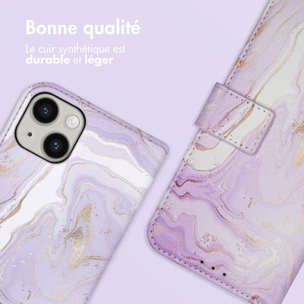 iMoshion Étui de téléphone portefeuille Design iPhone 14 - Purple Marble