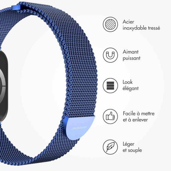 imoshion Bracelet magnétique milanais Apple Watch Series 1-9 / SE - 38/40/41 mm / Series 10 - 42 mm - Taille S - Bleu