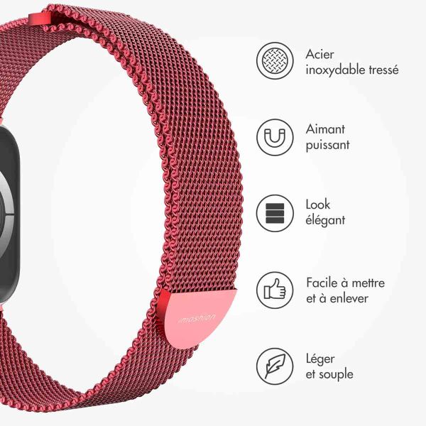 imoshion Bracelet magnétique milanais Apple Watch Series 1-9 / SE - 38/40/41 mm / Series 10 - 42 mm - Taille S - Rouge