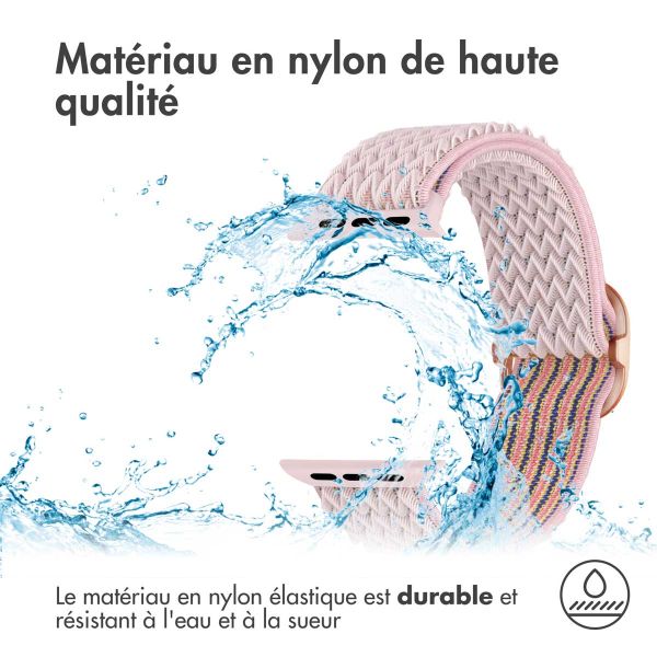 imoshion Bande élastique en nylon Apple Watch Series 1-10 / SE / Ultra (2) - 42/44/45/46/49 mm - Rose