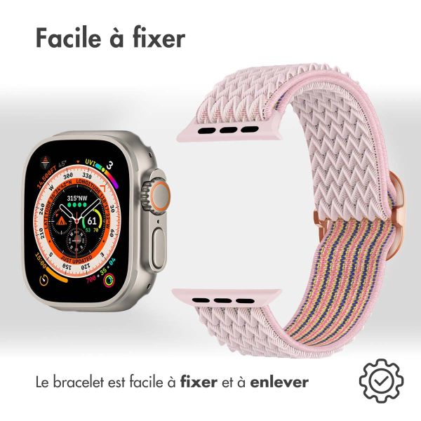 imoshion Bande élastique en nylon Apple Watch Series 1-10 / SE / Ultra (2) - 42/44/45/46/49 mm - Rose