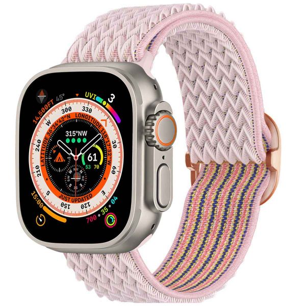 imoshion Bande élastique en nylon Apple Watch Series 1-10 / SE / Ultra (2) - 42/44/45/46/49 mm - Rose