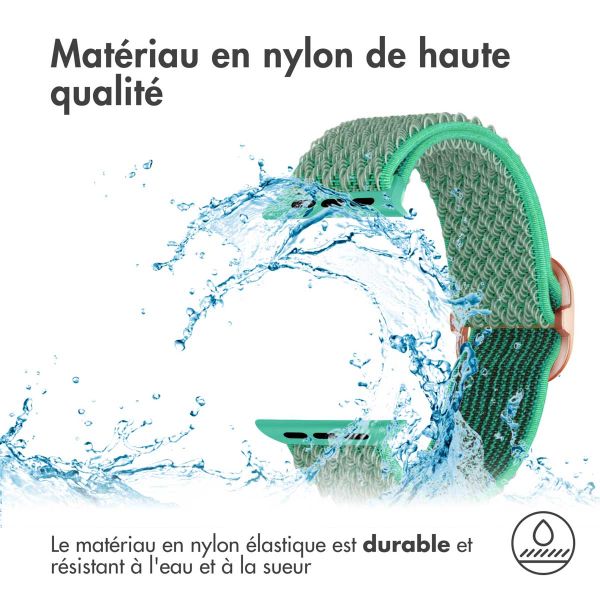 imoshion Bande élastique en nylon Apple Watch Series 1-10 / SE / Ultra (2) - 42/44/45/46/49 mm - Turquoise