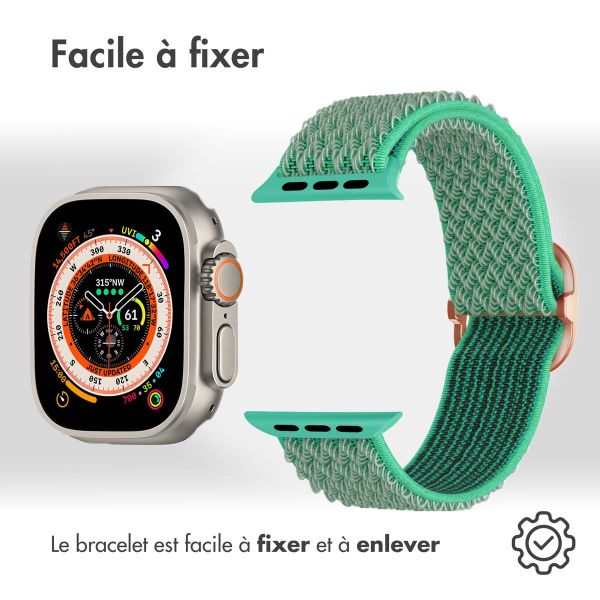 imoshion Bande élastique en nylon Apple Watch Series 1-10 / SE / Ultra (2) - 42/44/45/46/49 mm - Turquoise