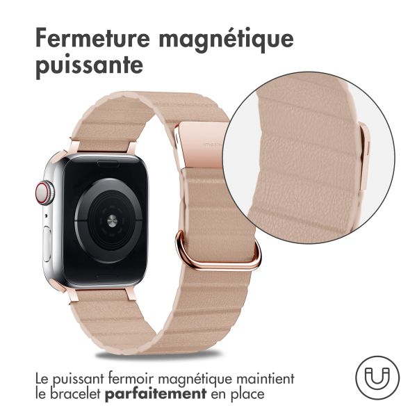 imoshion Bracelet en cuir magnétique Apple Watch Series 1-9 / SE - 38/40/41 mm / Series 10 - 42 mm - Beige