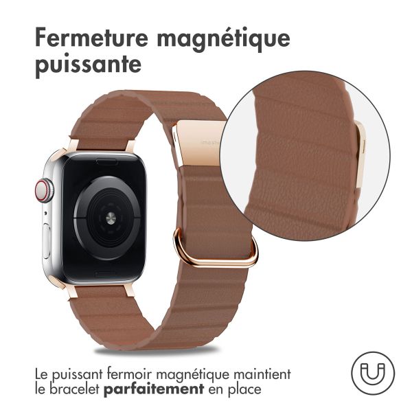 imoshion Bracelet en cuir magnétique Apple Watch Series 1-9 / SE - 38/40/41 mm / Series 10 - 42 mm - Brun