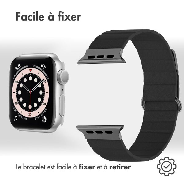 imoshion Bracelet en cuir magnétique Apple Watch Series 1-9 / SE - 38/40/41 mm / Series 10 - 42 mm - Noir