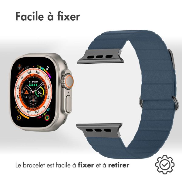 imoshion Bracelet en cuir magnétique Apple Watch Series 1-10 / SE / Ultra (2) - 42/44/45/46/49 mm - Bleu